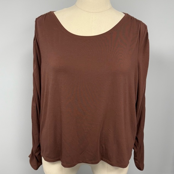 Athleta All Around Ruched Top Plus Size 3X Brown Long Sleeve Activewear Workout - Picture 4 of 10